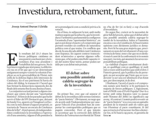 Investidura, retrobament, futur…